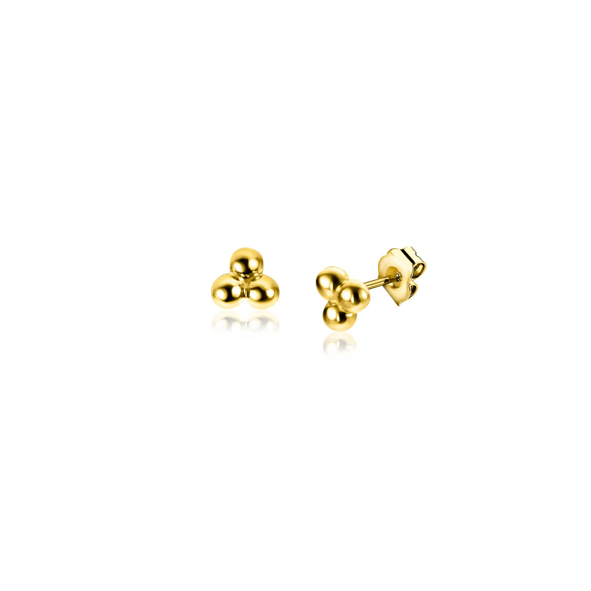 Gouden oorbellen met een drievoudige bolvormige design.