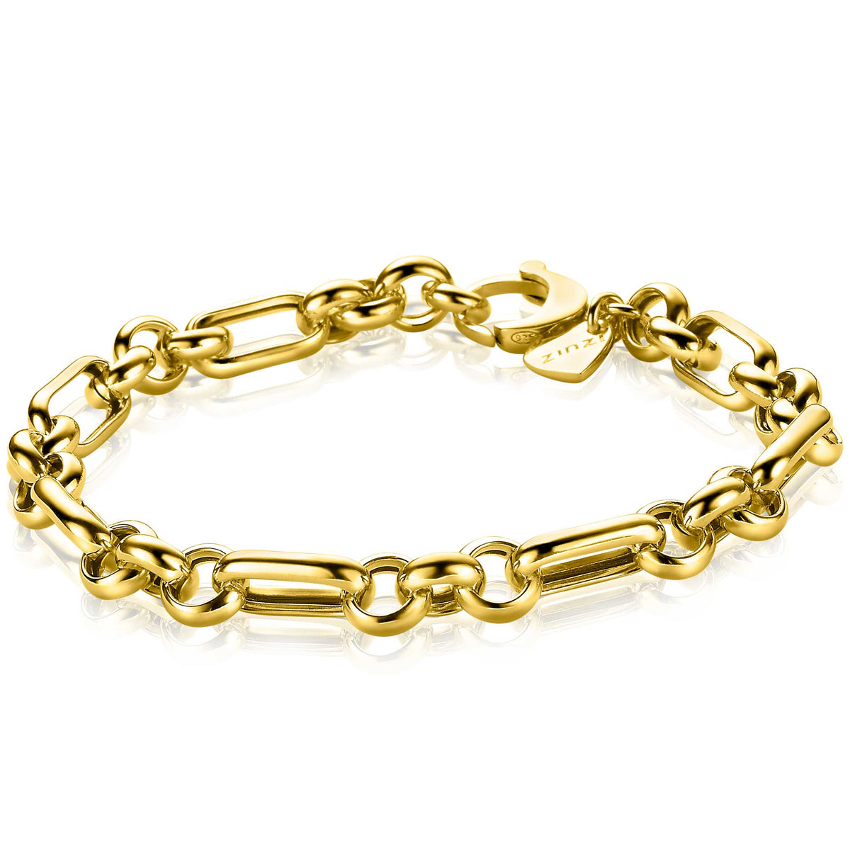 Geef u over aan de elegantie van de Zinzi Armband Gold Plated Zia2154 G, met een gepolijste afwerking met ovale en rechthoekige schakels. De opvallende vishaaksluiting versterkt de aantrekkingskracht van deze vergulde schoonheid en reflecteert het licht schitterend.