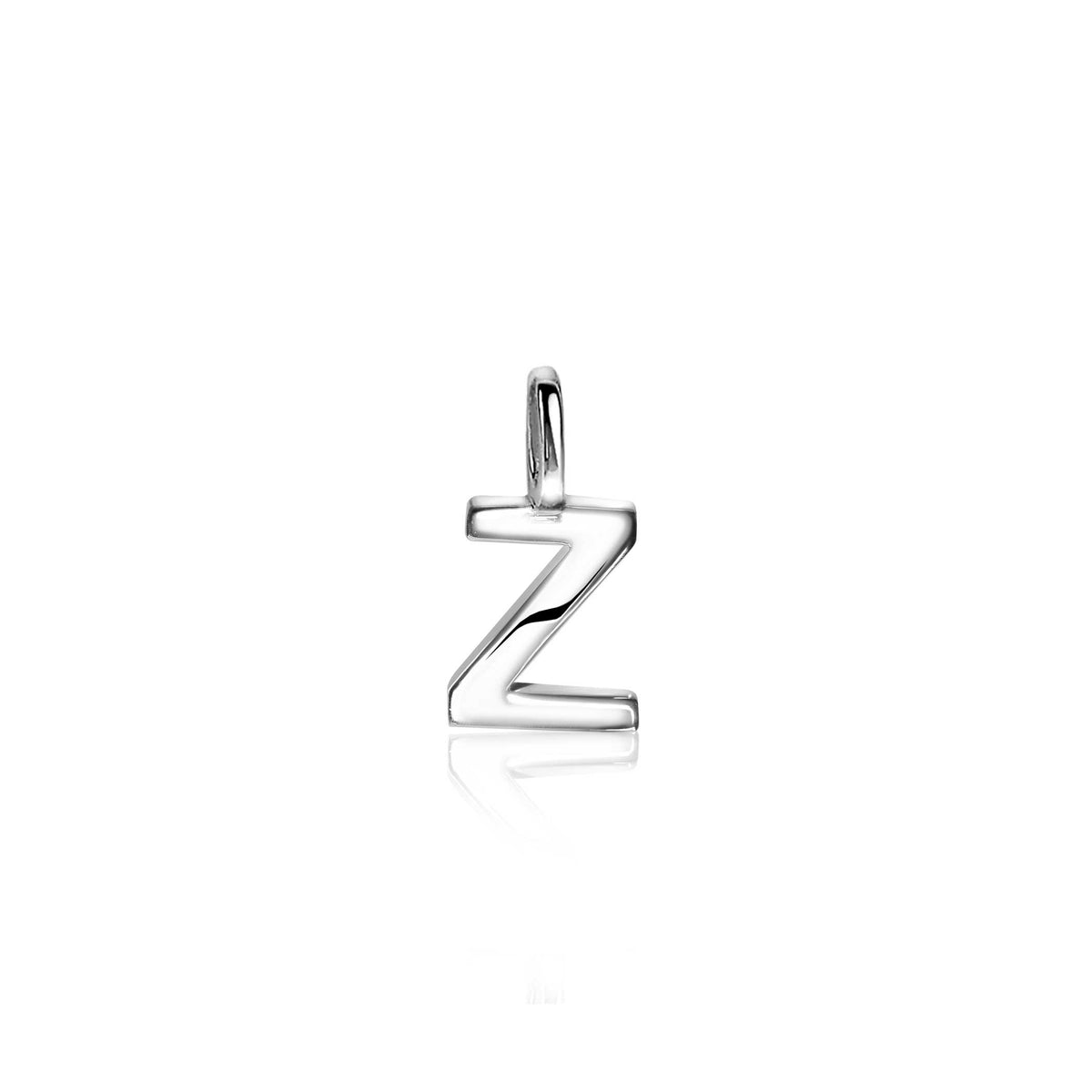 Zilveren hanger in de vorm van een 'Z' met een glanzende afwerking.