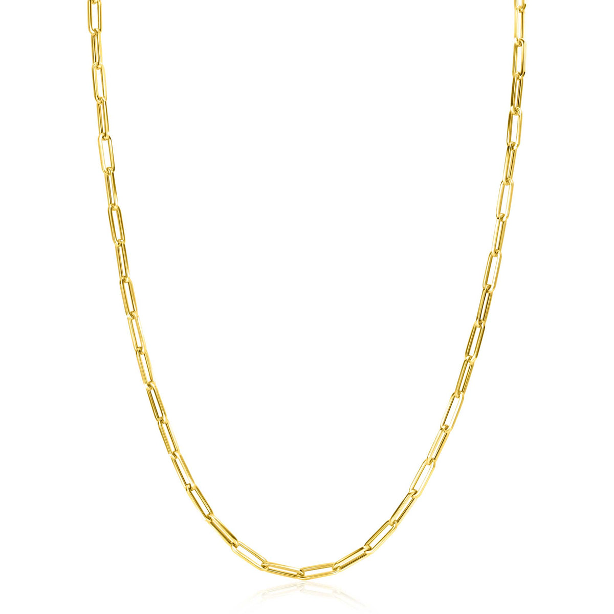 Gouden ketting met een schakelontwerp in langwerpige vormen.