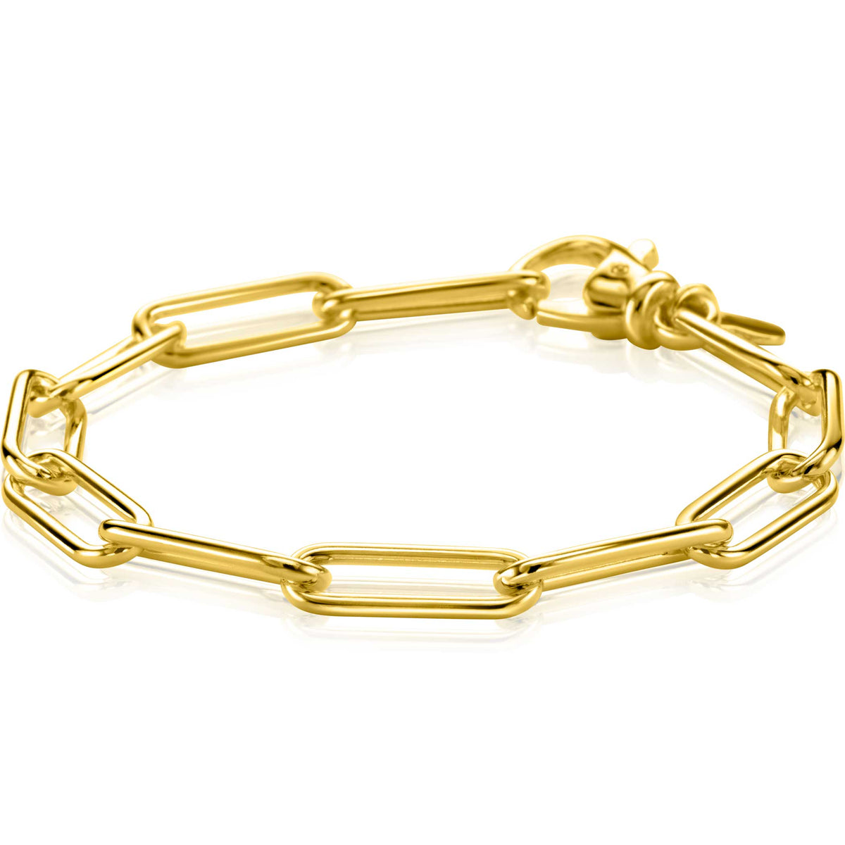 Gouden armband van schakels met een glanzende afwerking en een karabijnsluiting.