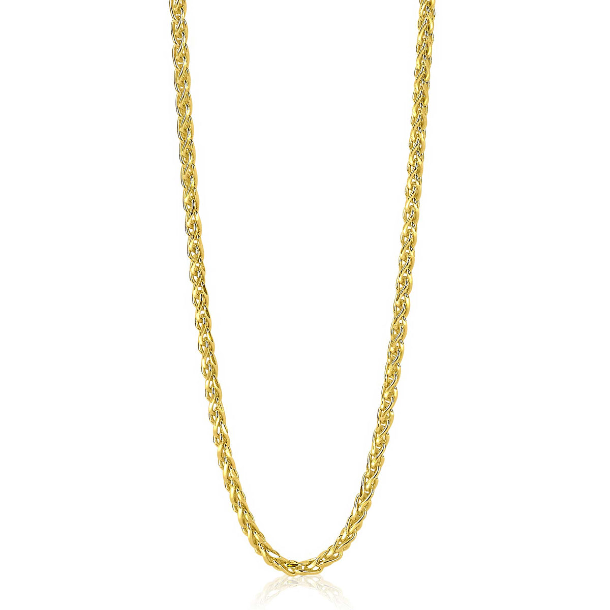 Gouden ketting met een gevlochten ontwerp en een glanzende afwerking.
