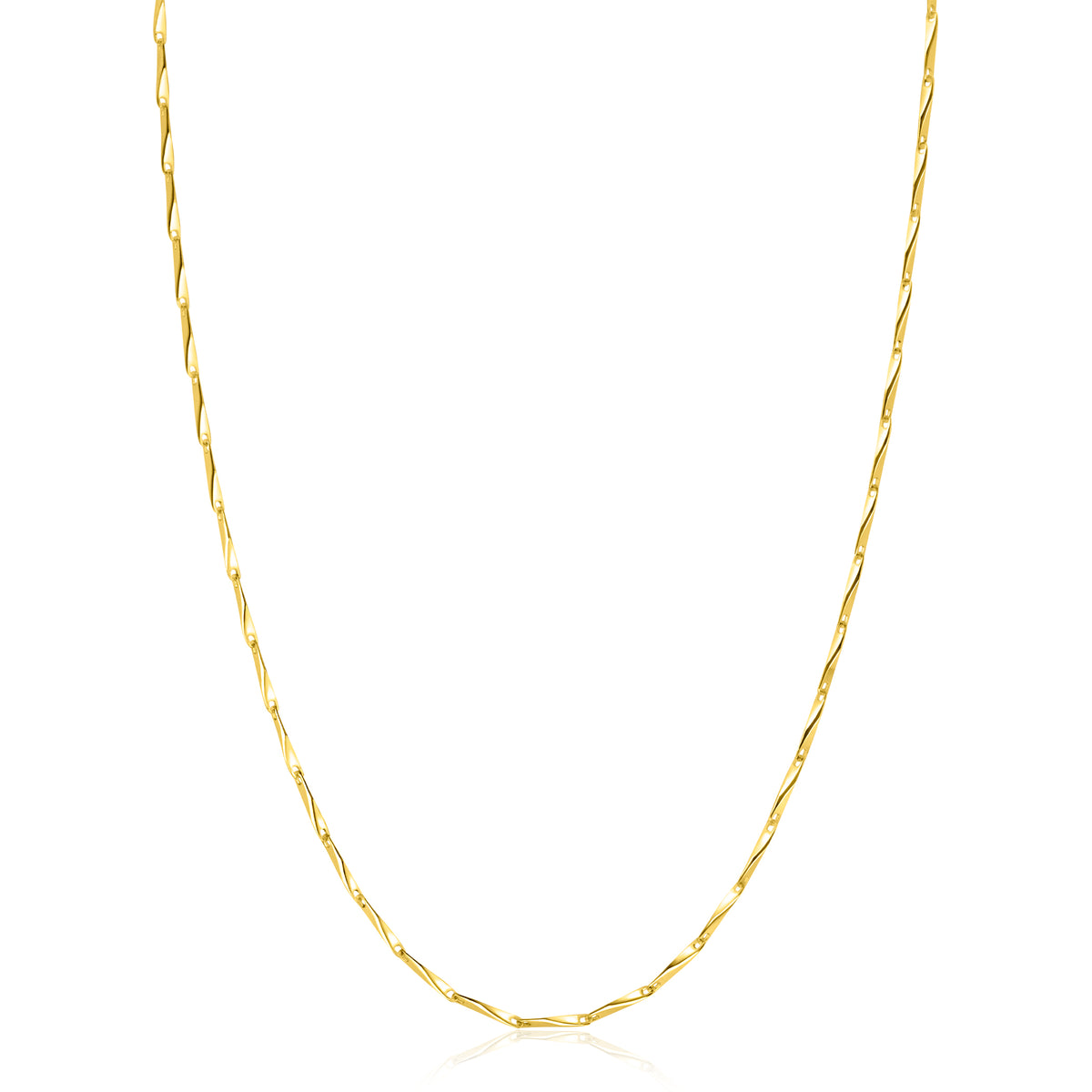Vergulde ketting met een gedraaide schakelstructuur.