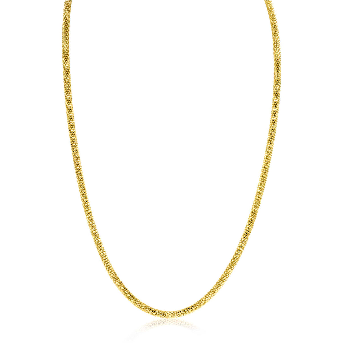 Gouden ketting met een gladde, glanzende afwerking en een eenvoudige, tijdloze uitstraling.
