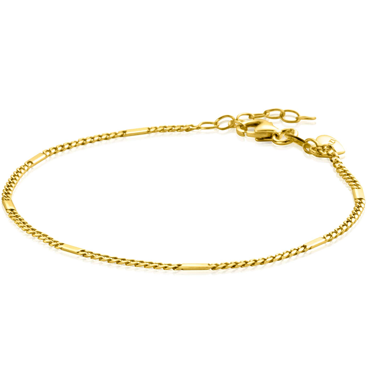 Gouden armband met een schakelpatroon en karabijnsluiting.