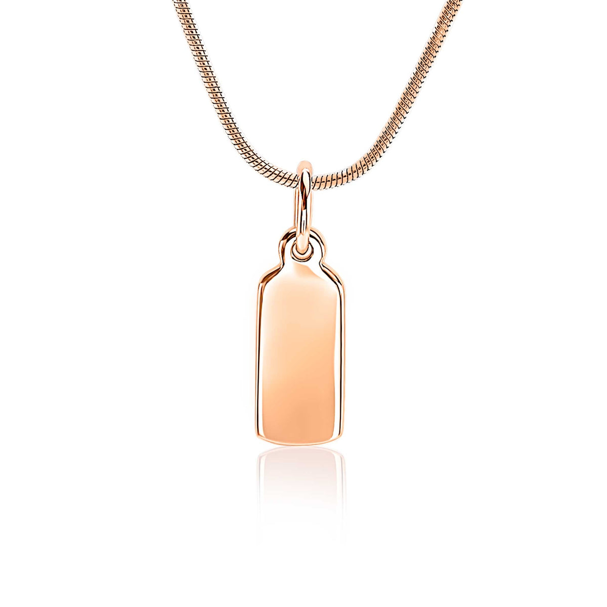 Roségouden hanger in de vorm van een rechthoek, hangend aan een fijne schakelketting.