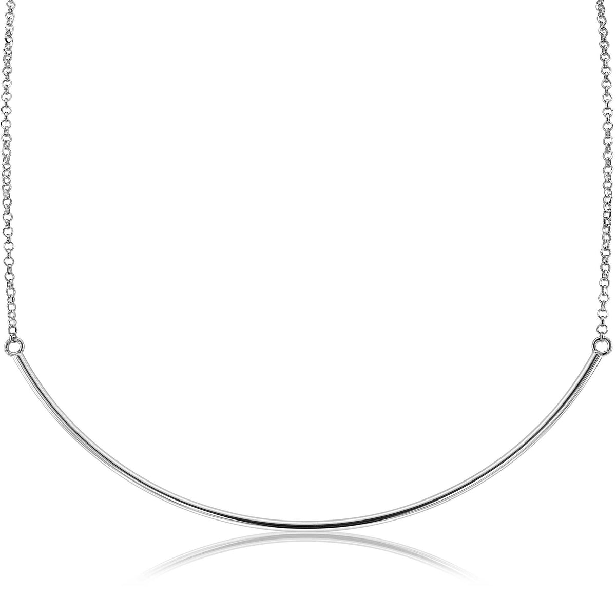 Zilveren ketting met een gebogen, minimalistisch ontwerp en een fijne schakel.