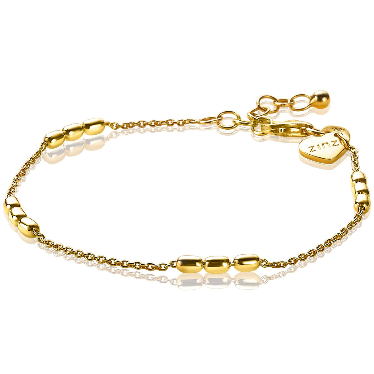 Gouden armband met een combinatie van bolle en ovale schakels en een sluiting met een hartvormig hangertje.