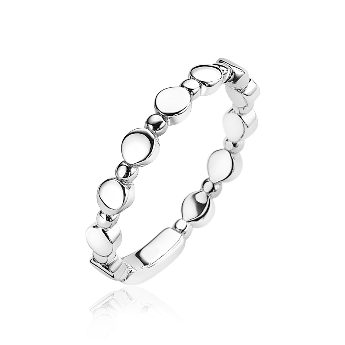 Zilveren ring met een afwisselend patroon van ovale en ronde schakels.