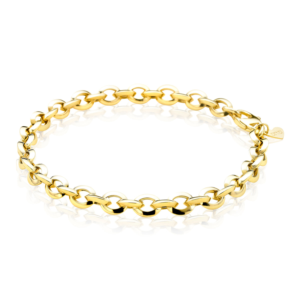 Gouden armband met schakels en een sluiting, glanzende afwerking.