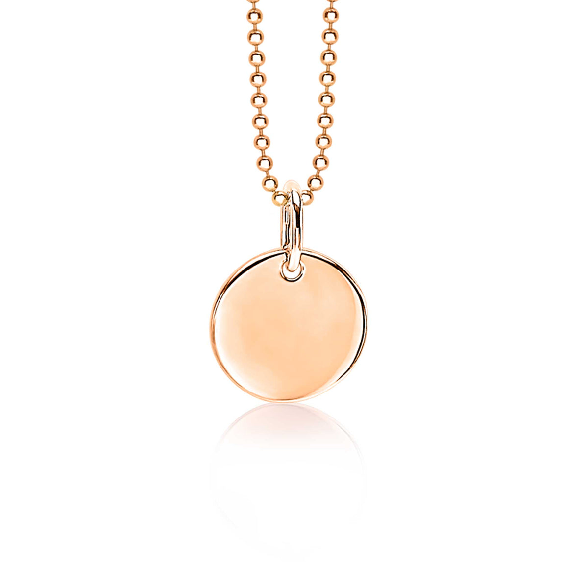 Gouden hangertje met een ronde, gladde schijf aan een fijne ketting.