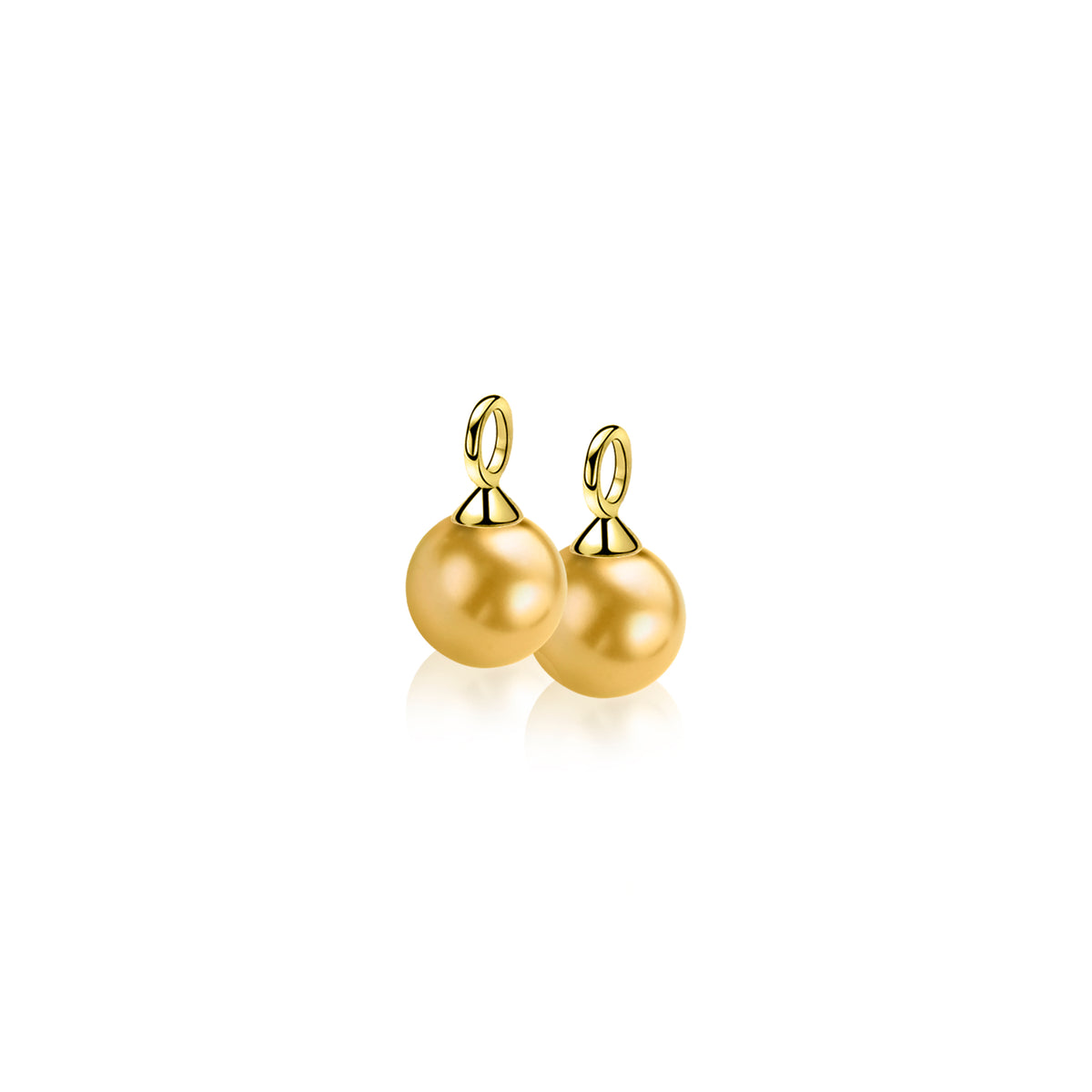 Gouden oorbellen met een glanzende, ronde, gele parel.