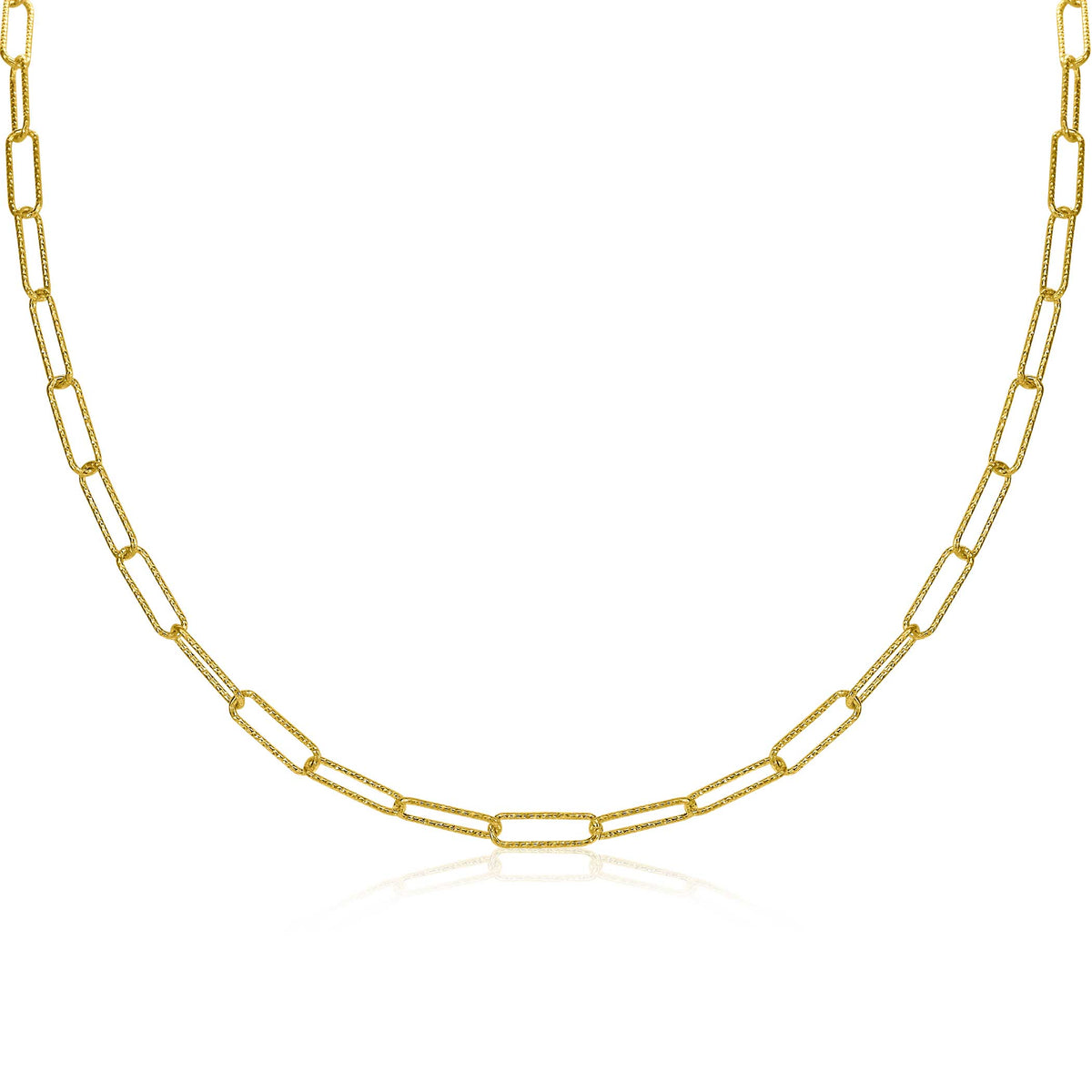 Gouden ketting met een schakelontwerp van rechthoekige schakels.