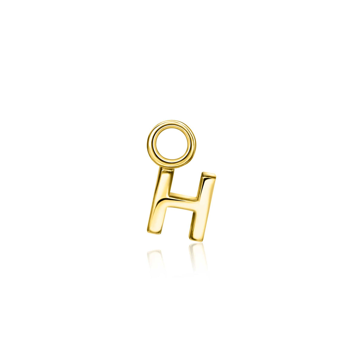 Gouden oorbel in de vorm van de letter H met een ronde bovenkant.