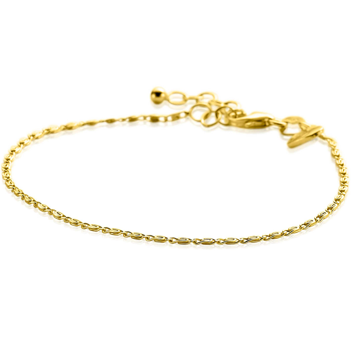 Gouden armband met een fijne schakelstructuur en een verstelbare sluiting.