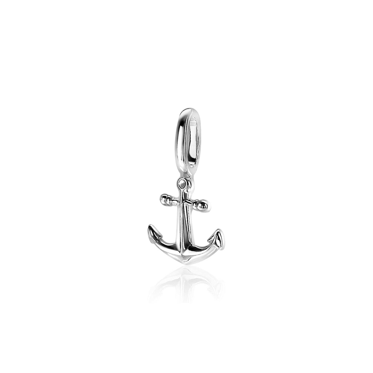 Zilveren hanger in de vorm van een anker met een glanzende afwerking.