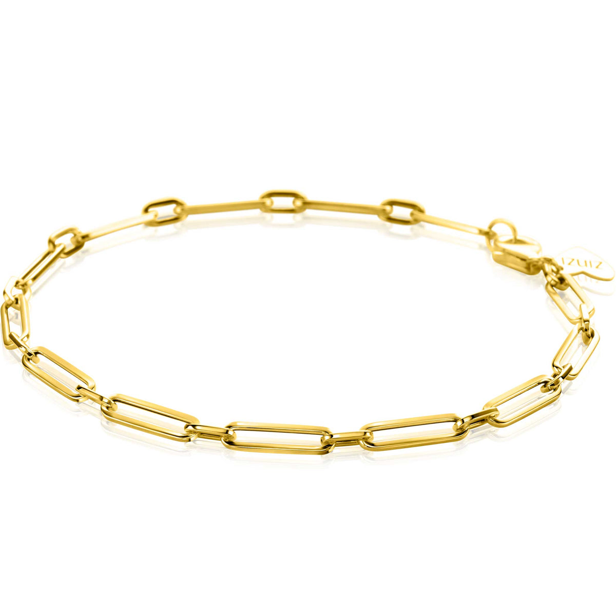 Gouden armband met een schakelontwerp en een karabijnsluiting.