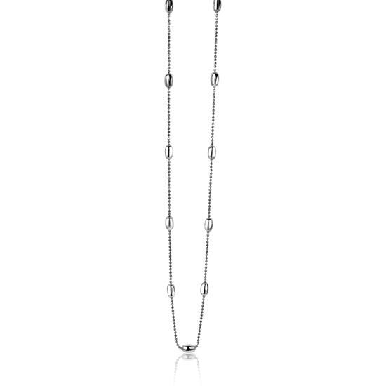 Zilveren ketting met een afwisselend patroon van ronde en ovale schakels.