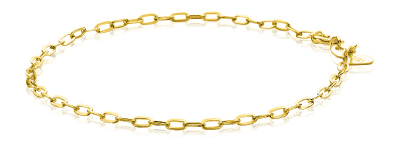 Gouden armband met schakels in een moderne, verfijnde stijl.
