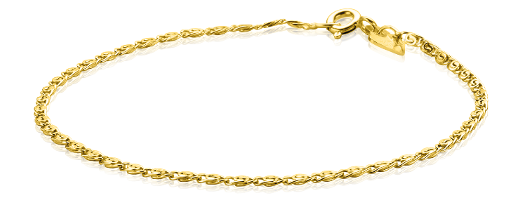 Gouden armband met een schakelontwerp en een karabijnsluiting.