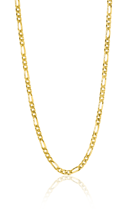 Gouden ketting met een schakelpatroon en een glanzende afwerking.