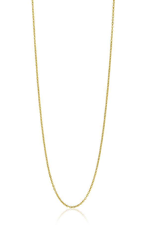 De Zinzi Ketting Goud Zgla42 09 is een eenvoudige, elegante ketting van kleine, gelijkmatig verdeelde schakels in een anker kettinglus. Verticaal geplaatst tegen een effen witte achtergrond, straalt het tijdloze schoonheid en verfijning uit.