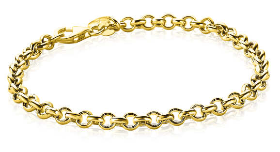 Gouden armband met schakels en een karabijnsluiting.