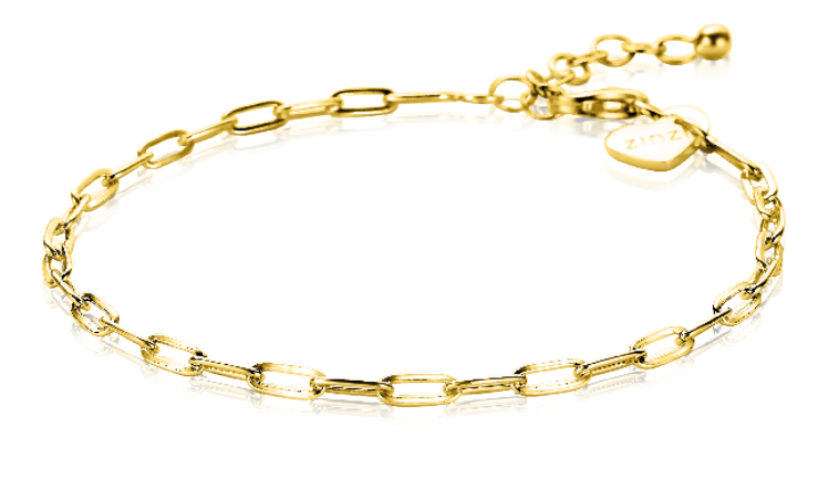 Gouden armband van schakels met een verlengketting en een hartvormig hanger.