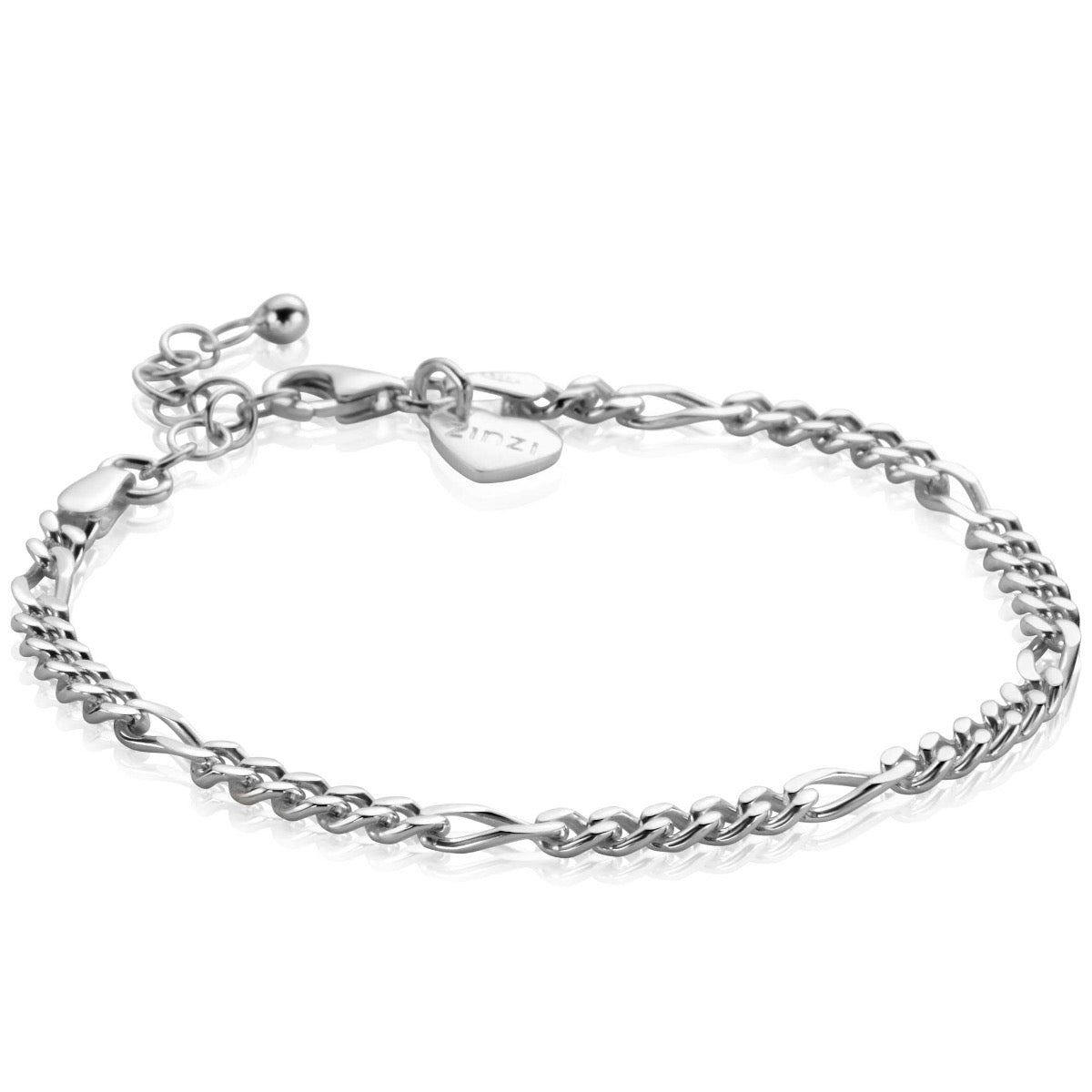 Zilveren armband met een combinatie van gladde en gedraaide schakels, voorzien van een verlengketting en sluiting.
