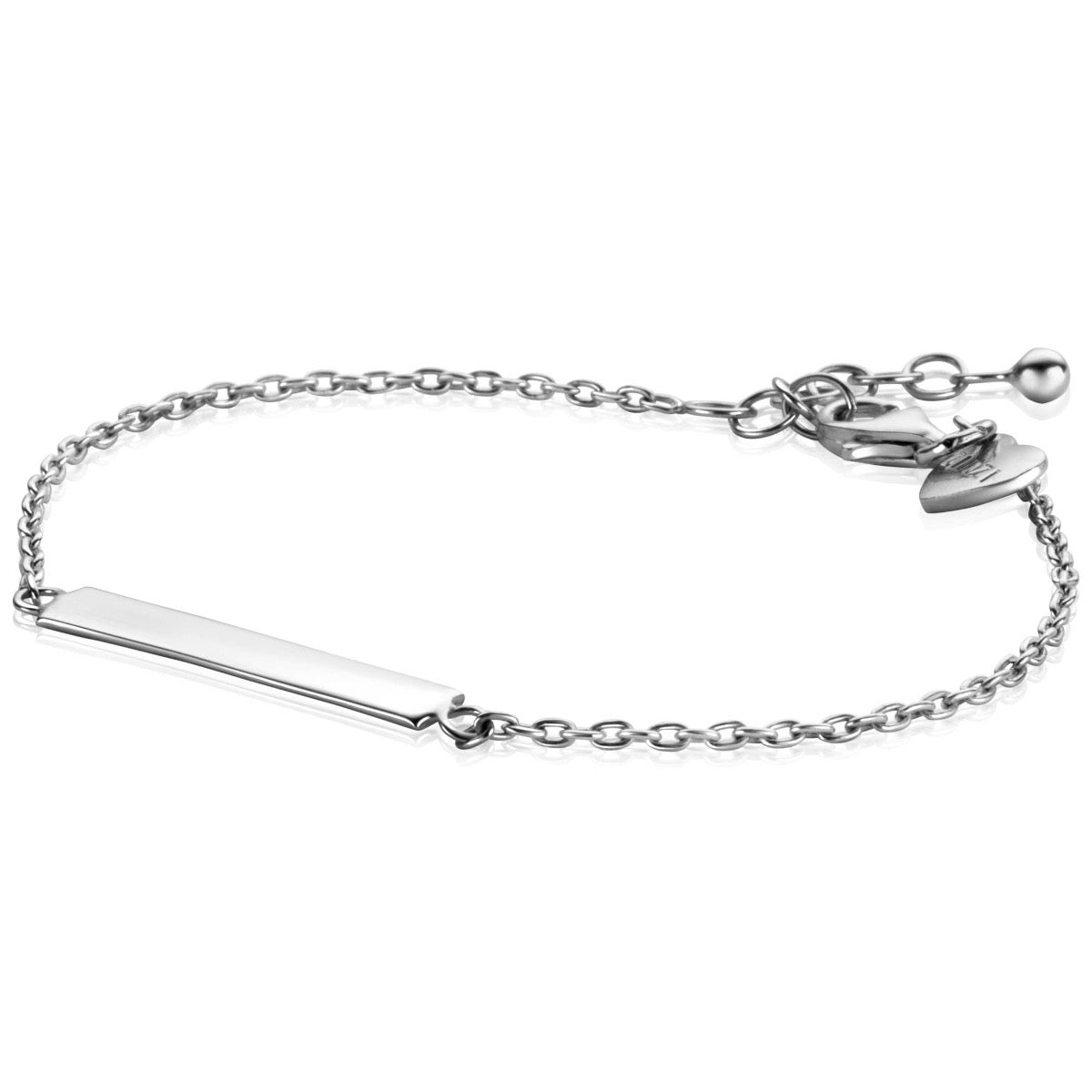 Zilveren armband met een gladde, rechte plaat en een schakelsluiting.