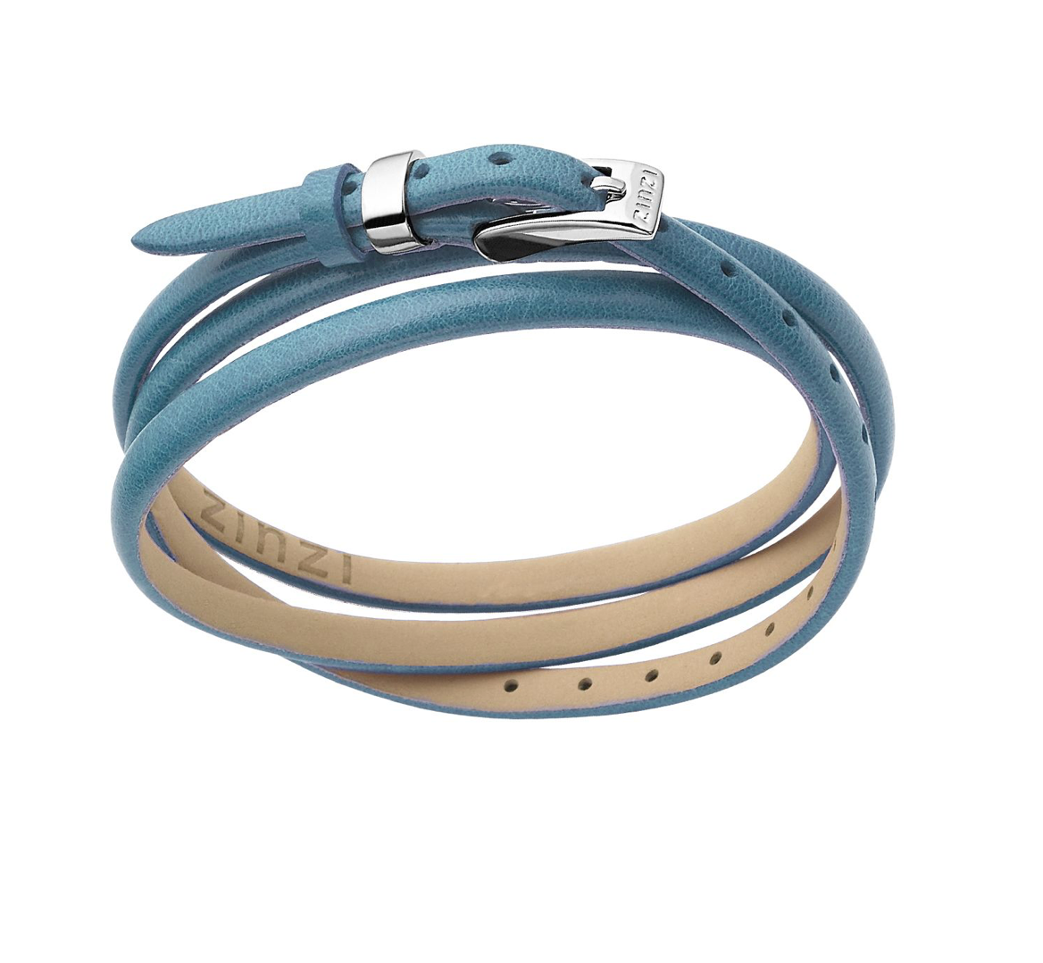 Leren armband in turquoise met zilveren sluiting, dubbel gewikkeld en verstelbaar.