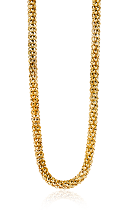 Gouden ketting met een gladde, schakelstructuur en een glanzende afwerking.