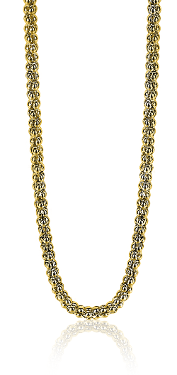 Gouden ketting met een schakelpatroon van bolletjes en een glanzende afwerking.