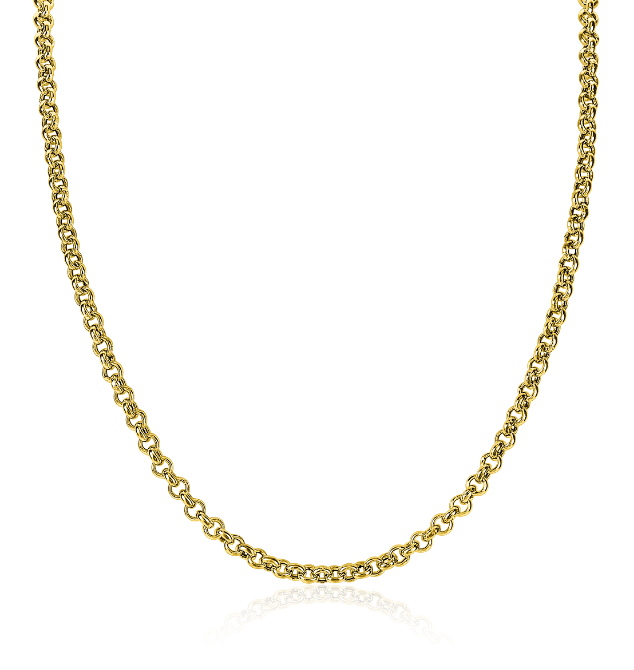 Gouden ketting met een schakelontwerp en een glanzende afwerking.