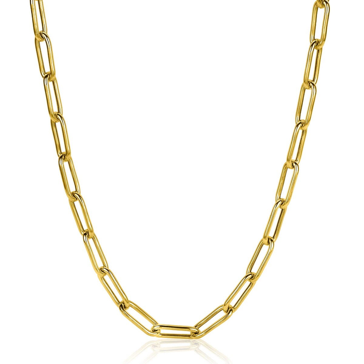 Gouden ketting met een schakelpand, gemaakt van verguld metaal.
