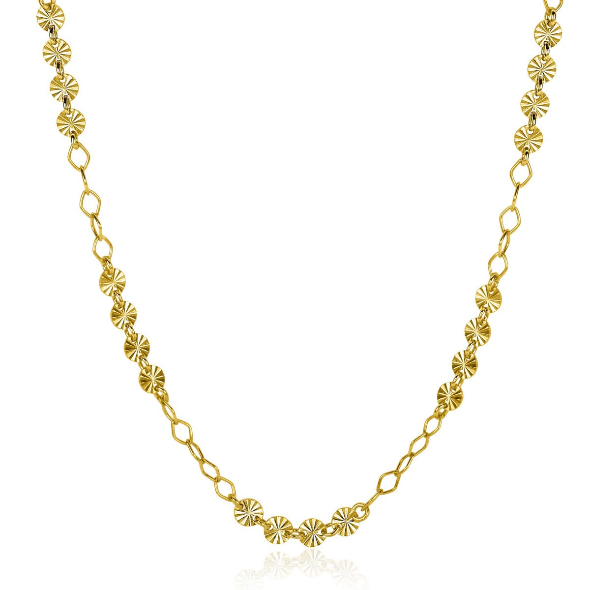 Gouden ketting met een afwisselend patroon van ronde en ovale schakels.