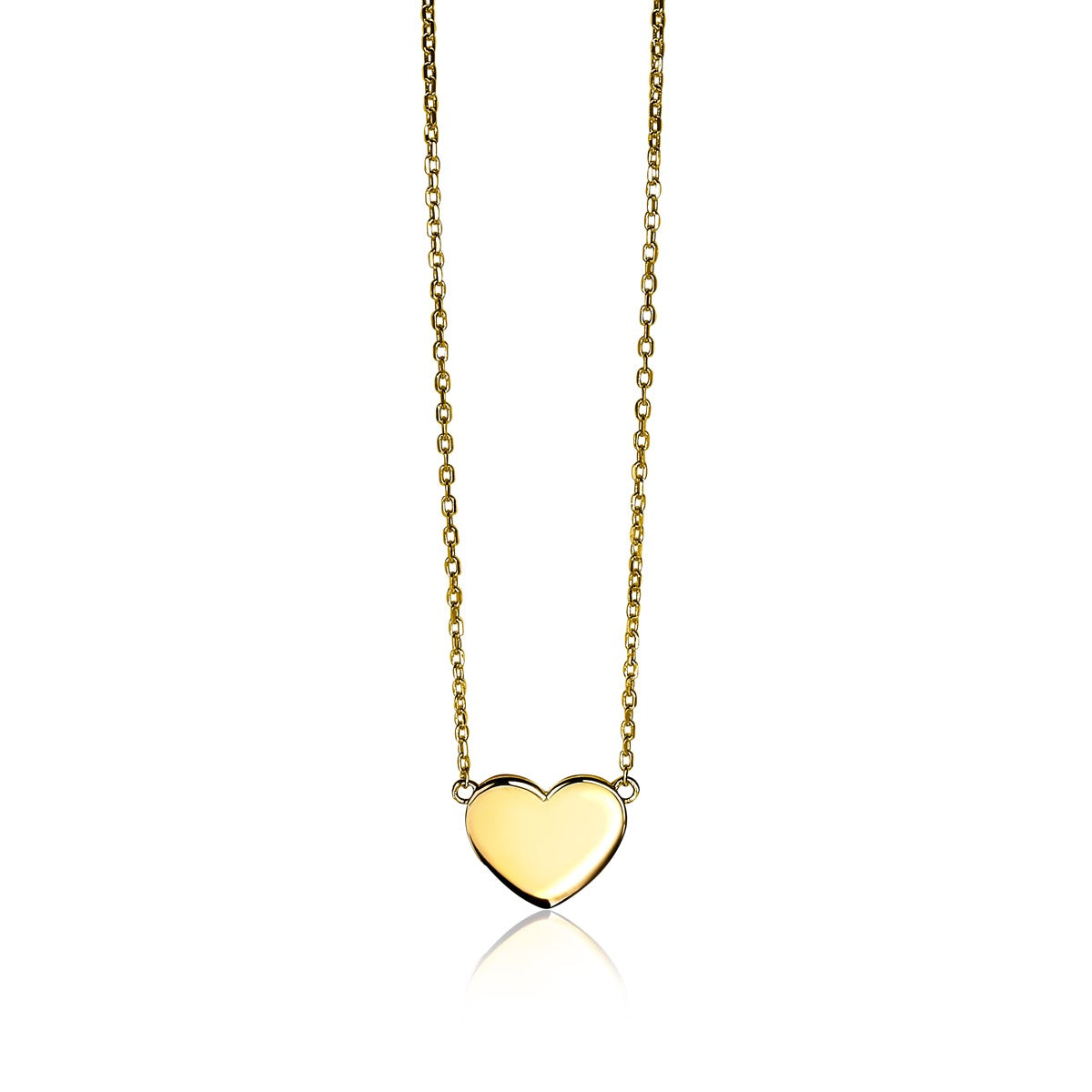 Gouden ketting met een hartvormige hanger en een glanzende afwerking.