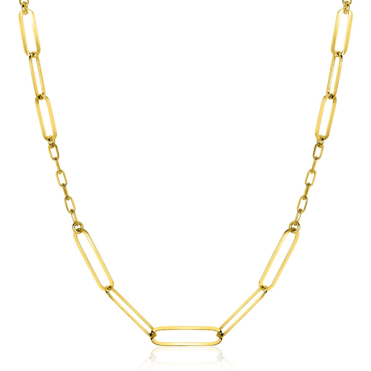 Gouden ketting met een schakelontwerp van rechthoekige schakels.