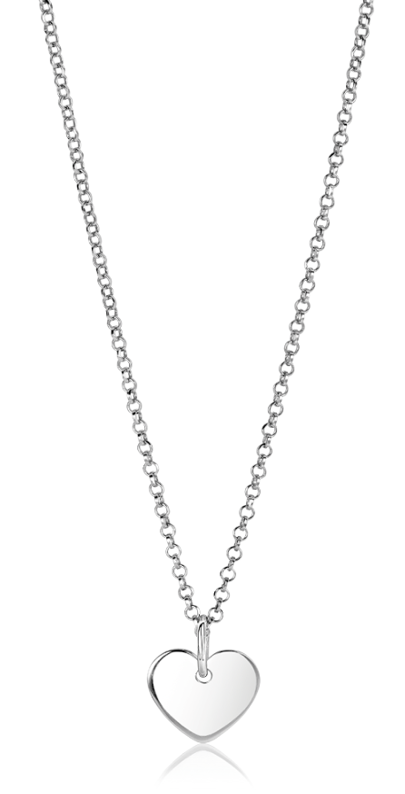 Zilveren ketting met een hartvormige hanger en een fijne schakelketting.