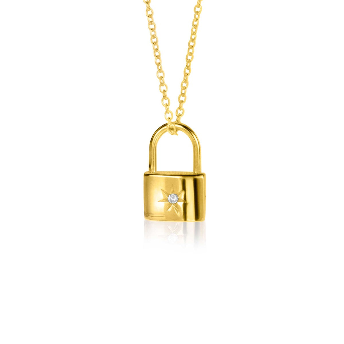 Gouden hangerslot met een stervormige steentje, aan een fijne ketting.