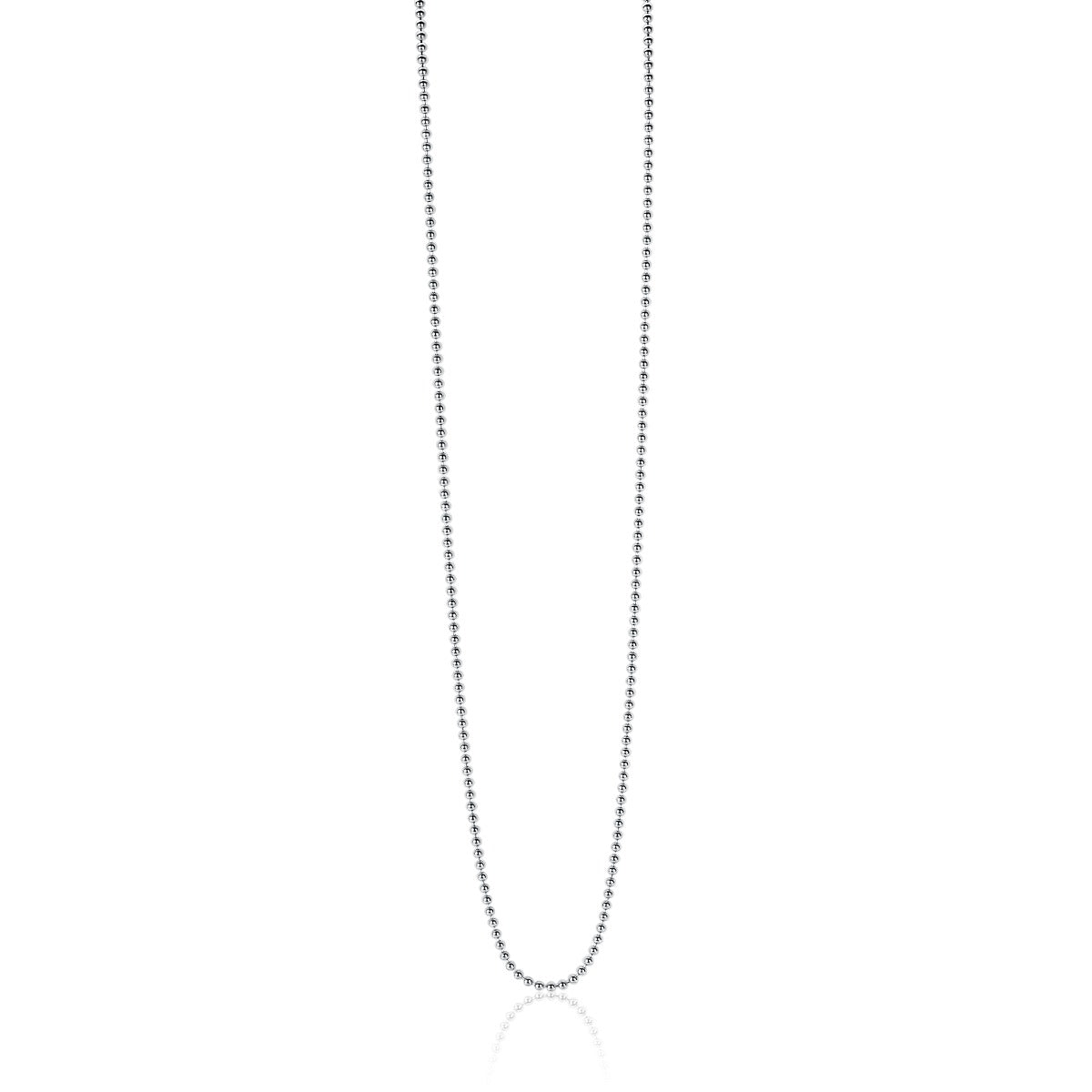 Zilveren ketting met een fijne, bolletjesstructuur en een gladde afwerking.