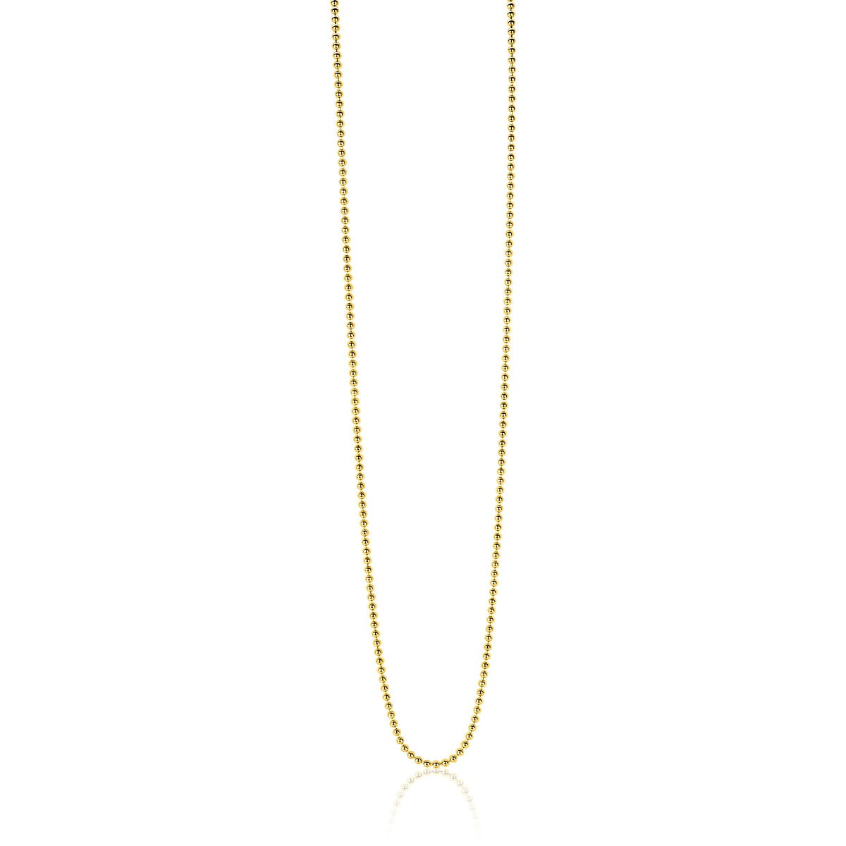Gouden ketting met een fijne, bolletjesstructuur en een glanzende afwerking.