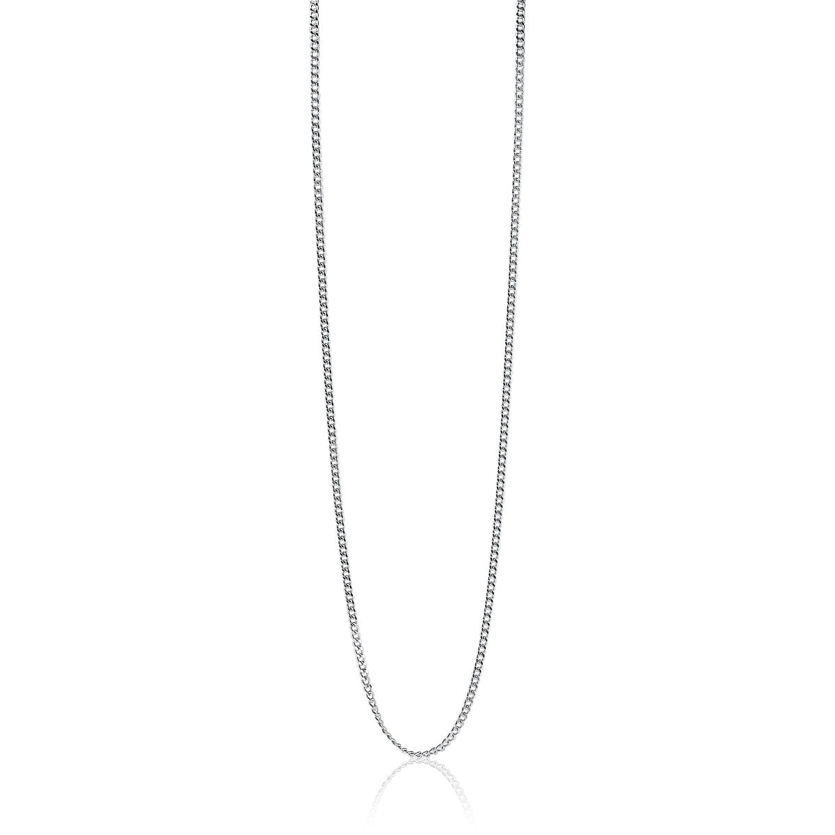 Zilveren ketting met een fijne schakelstructuur en een glanzende afwerking.
