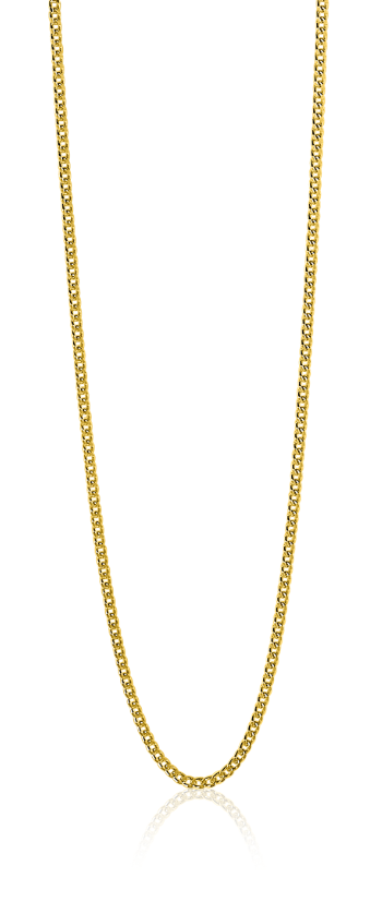Gouden ketting met een fijne schakelstructuur en glanzende afwerking.