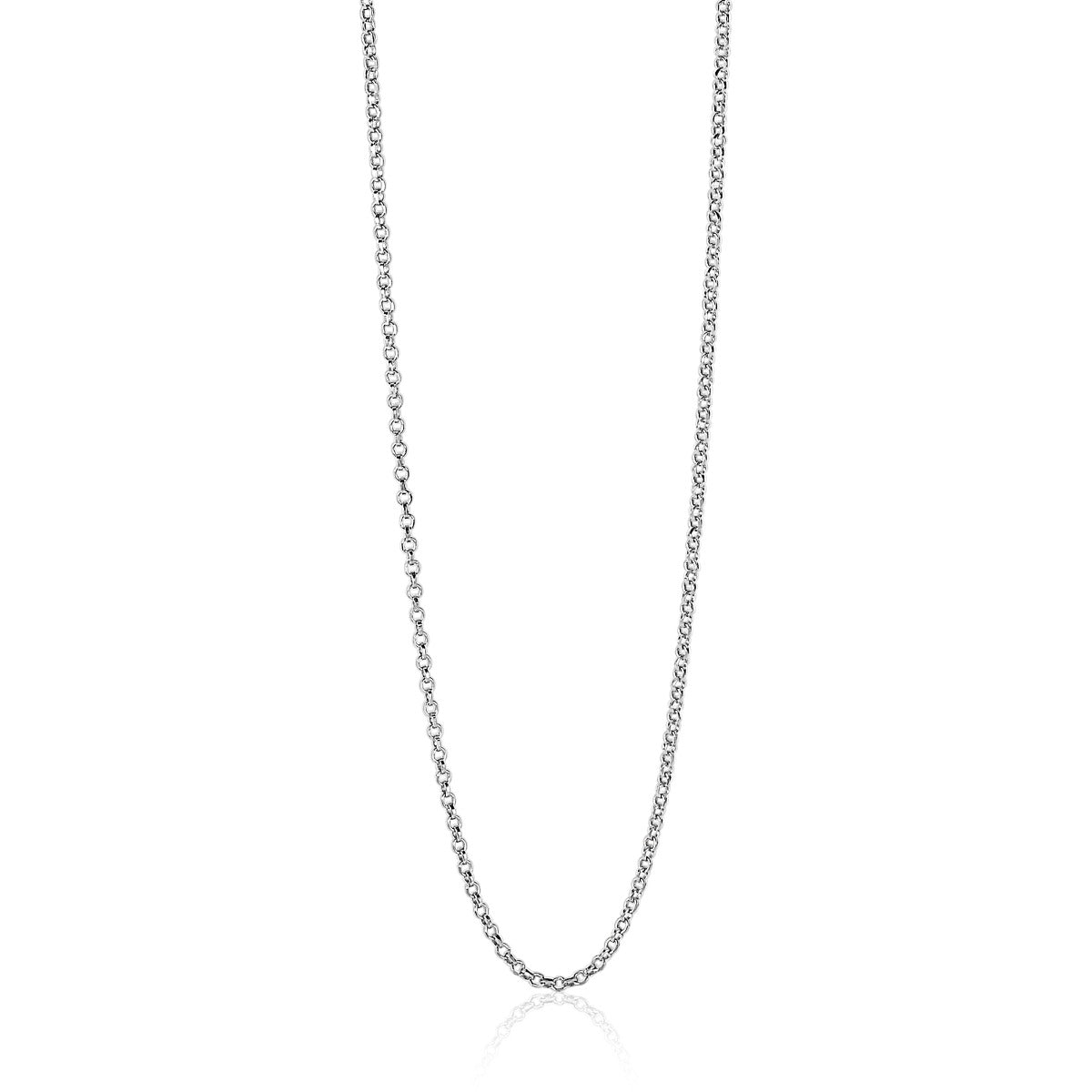 Zilveren ketting met een fijne schakelstructuur en een glanzende afwerking.