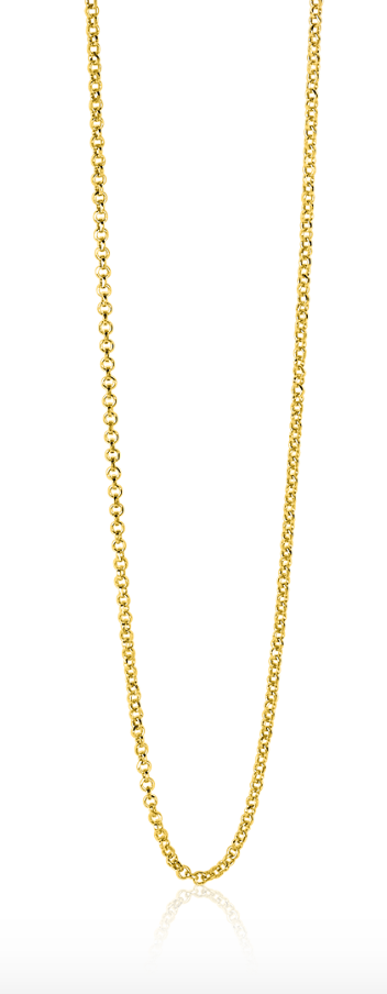 Gouden ketting met een fijne schakelstructuur, afgewerkt met een glanzende laag.