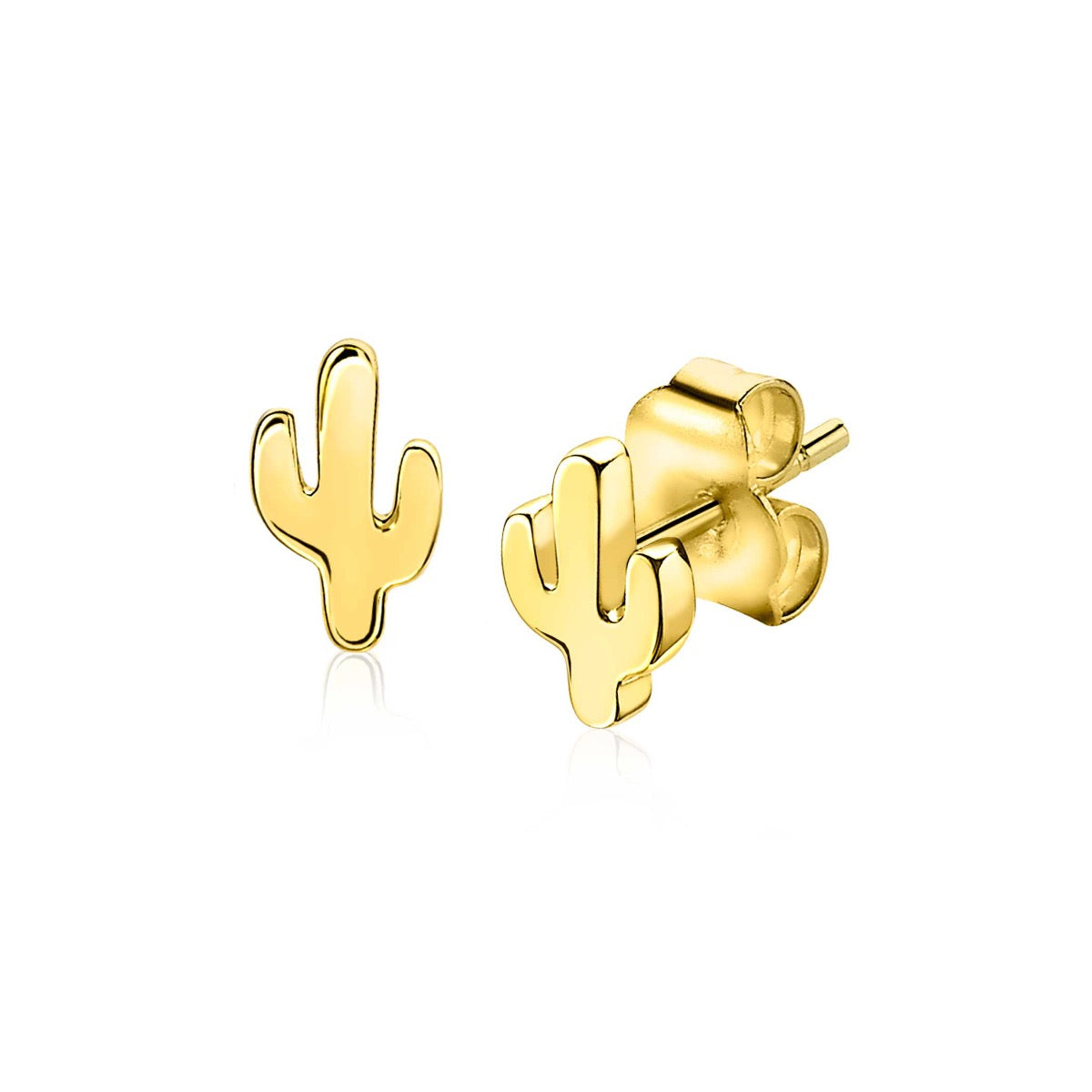 Gouden, cactusvormige oorbellen van verguld metaal met een glanzende afwerking.