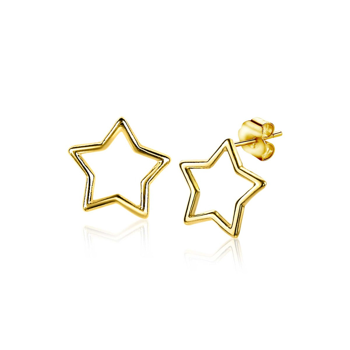 Gouden, open stervormige oorbellen met een minimalistische uitstraling.