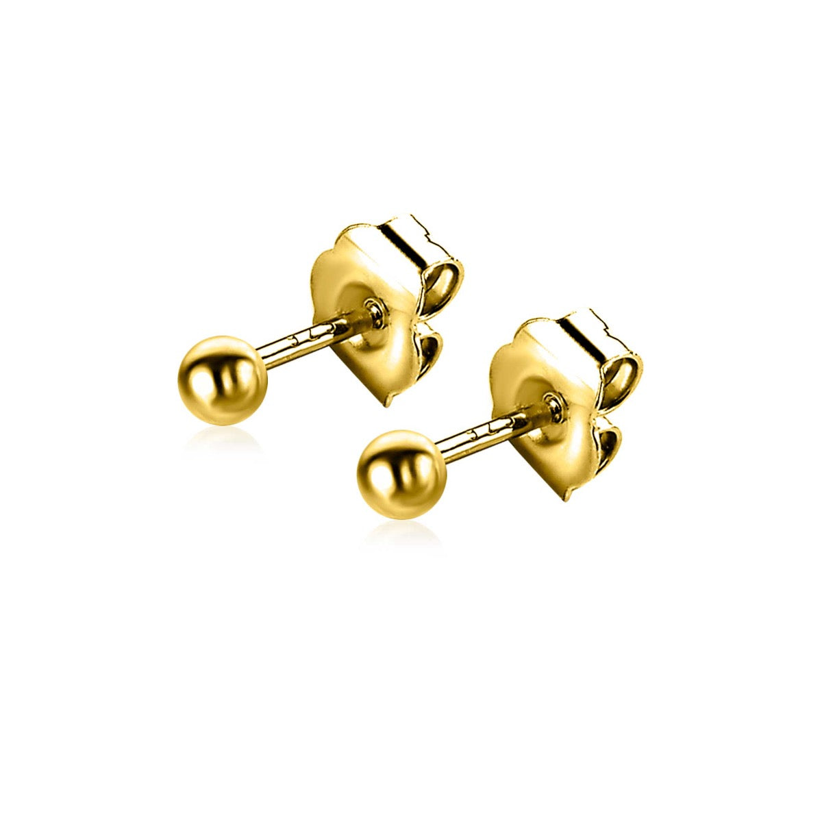 Gouden, vergulde oorbellen met een ronde bal en een eenvoudige sluiting.