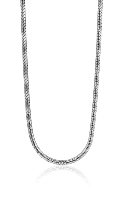 Zilveren ketting met een gladde, ronde schakelstructuur en een lengte van 45 cm.